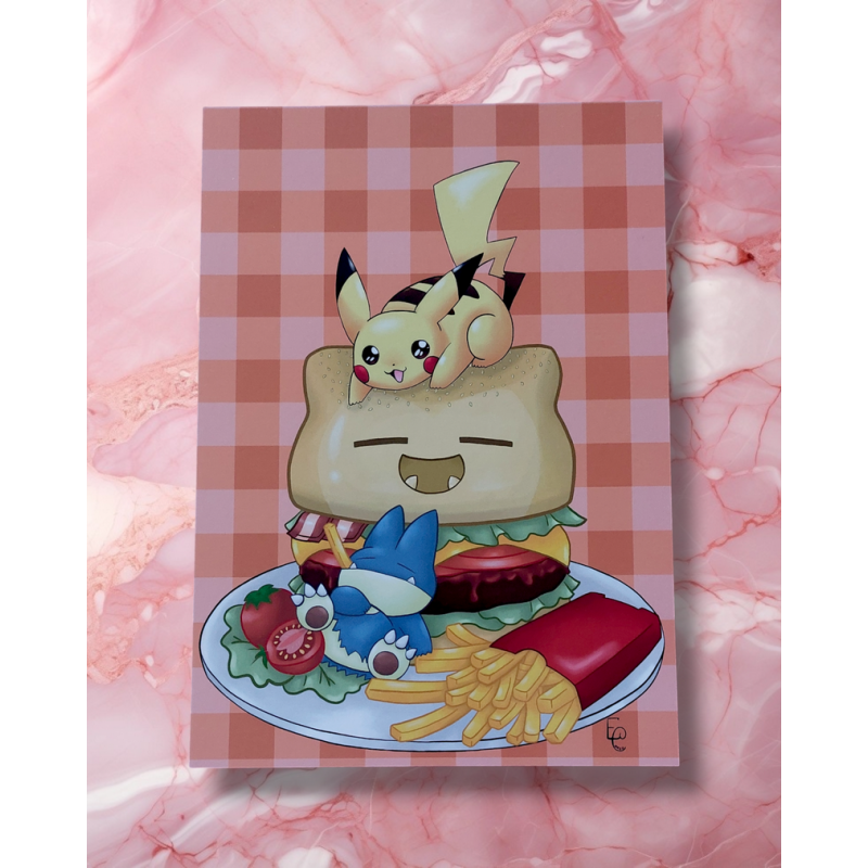 illustration dessin print pikachu ronflex goinfrex pokemon